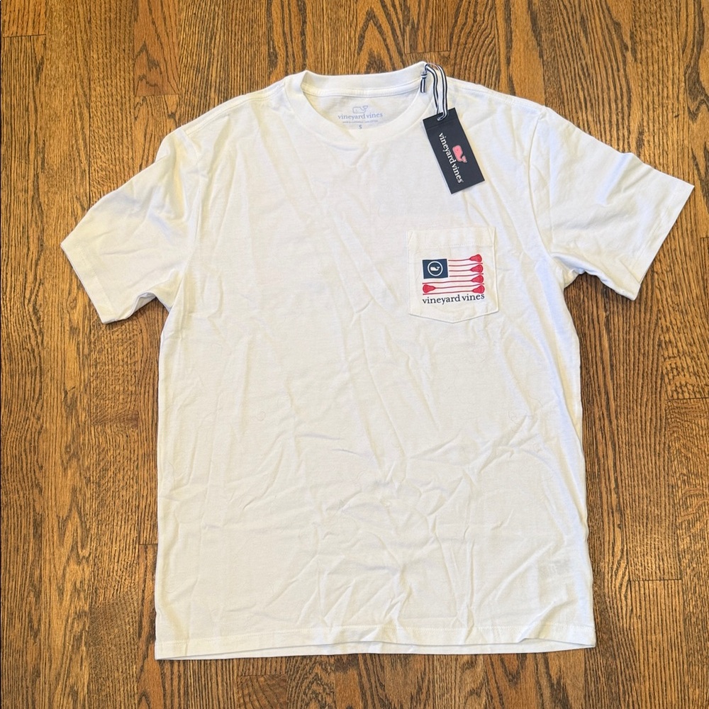 Vineyard Vines White Short Sleeve Lacrosse Tee with Pocket Logo